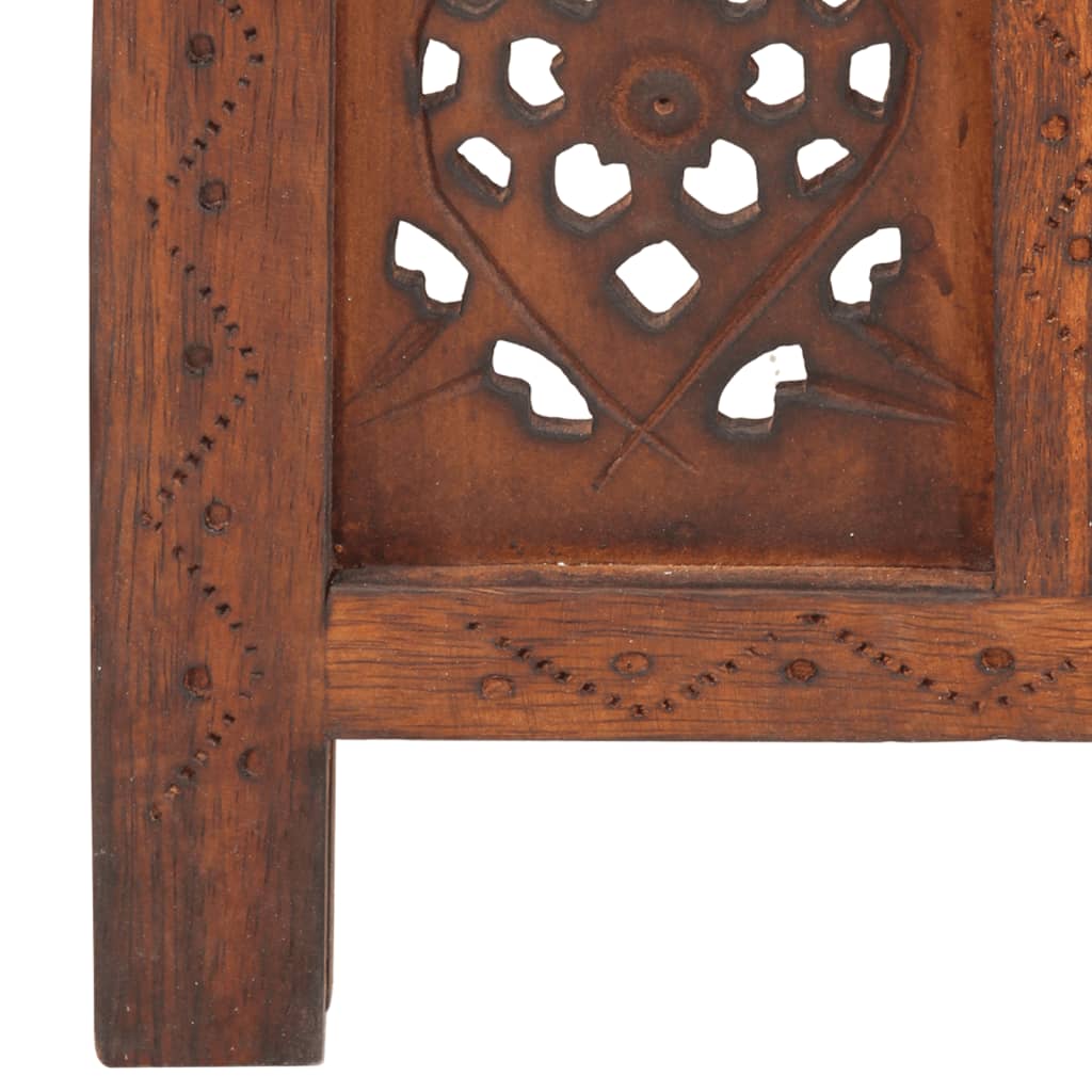 Detailed carving of solid mango wood from a hand-carved room divider, showcasing intricate patterns and craftsmanship.