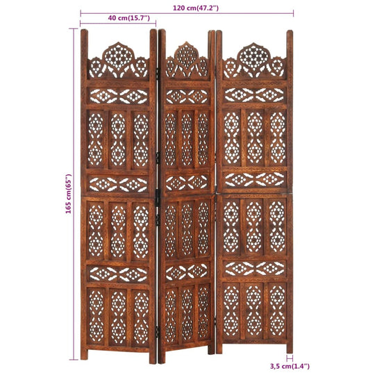 Hand carved 3-Panel Room Divider 120x165 cm Solid Mango Wood Furniture -> Room Dividers