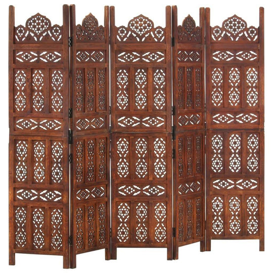 Hand carved 5-Panel Room Divider 200x165 cm Solid Mango Wood