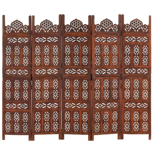 Hand carved 5-Panel Room Divider 200x165 cm Solid Mango Wood
