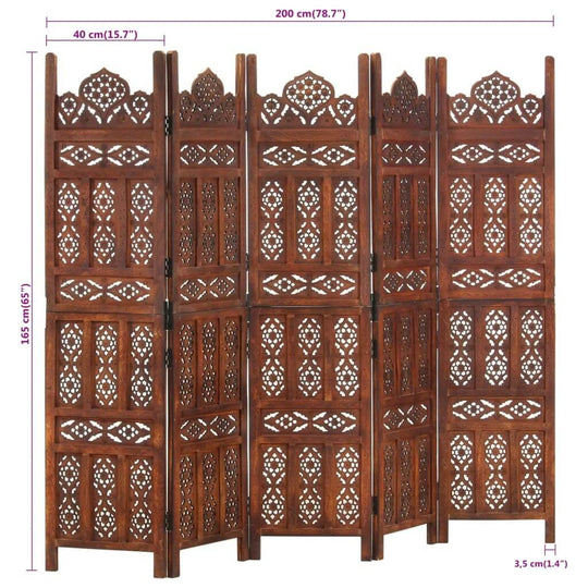 Hand carved 5-Panel Room Divider 200x165 cm Solid Mango Wood