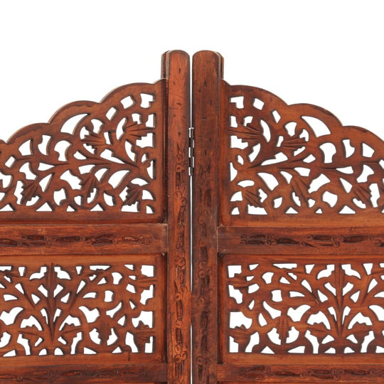 Hand carved 4-Panel Room Divider Brown 160x165 cm Solid Mango Wood