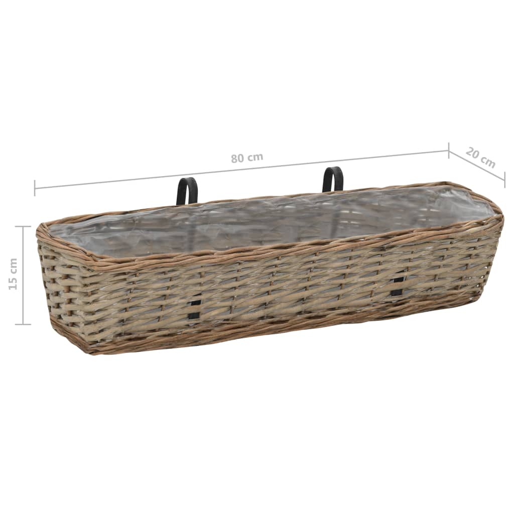 Wicker balcony planter with PE lining, dimensions 80 cm x 20 cm x 15 cm, ideal for outdoor gardening and decor.