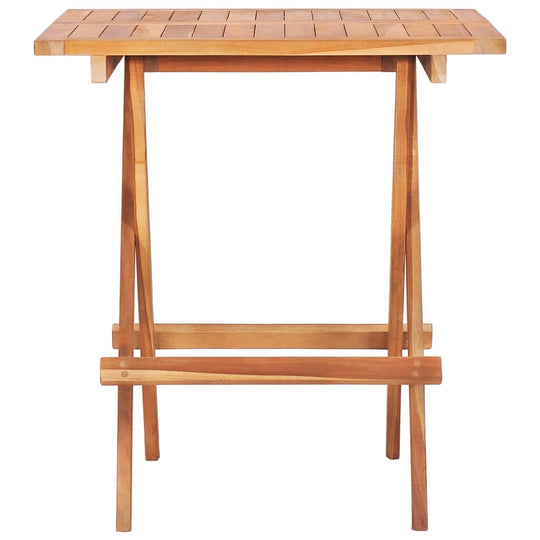 Folding bistro table made of solid teak wood, perfect for outdoor dining and relaxation, with a sleek and elegant design.