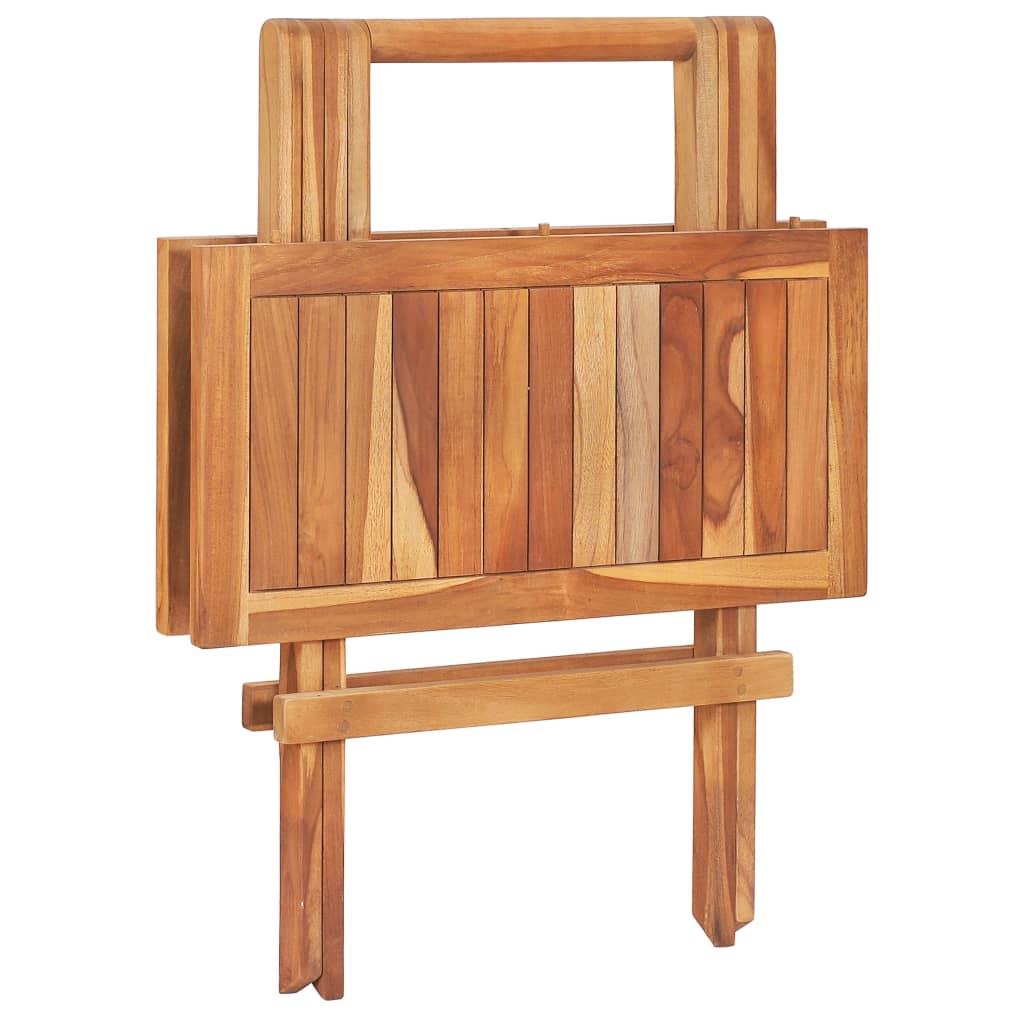 Folding bistro table made of solid teak wood, showcasing a smooth finish and elegant design for indoor or outdoor use.