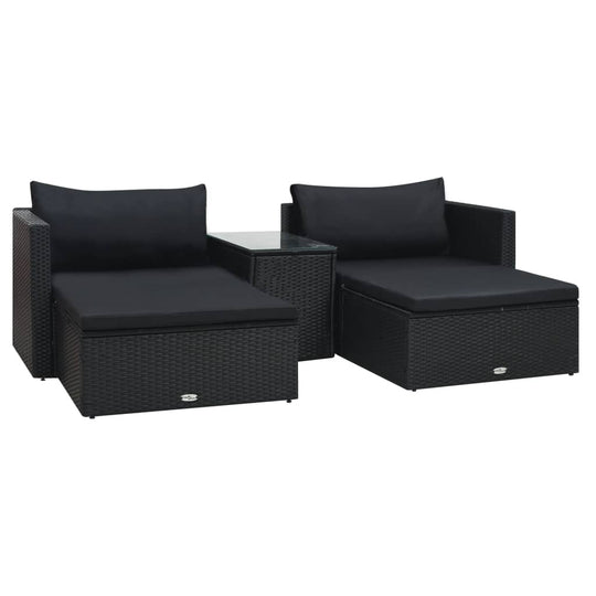 Garden Lounge 5 Piece Set with Cushions Poly Rattan