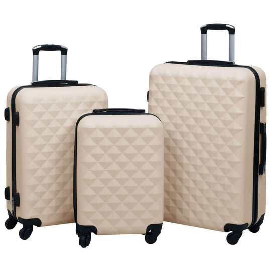 Hardcase trolley set of 3 in gold ABS, featuring durable design and smooth-rolling wheels for travel convenience.