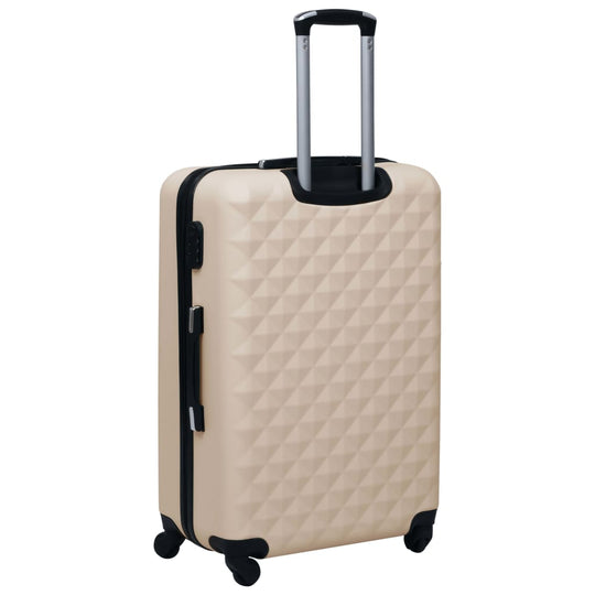 Hardcase trolley suitcase in beige with textured surface and retractable handle, ideal for travel.