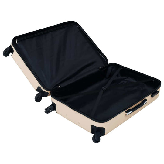 Open hardcase trolley showing spacious interior with organizational straps, perfect for travel.