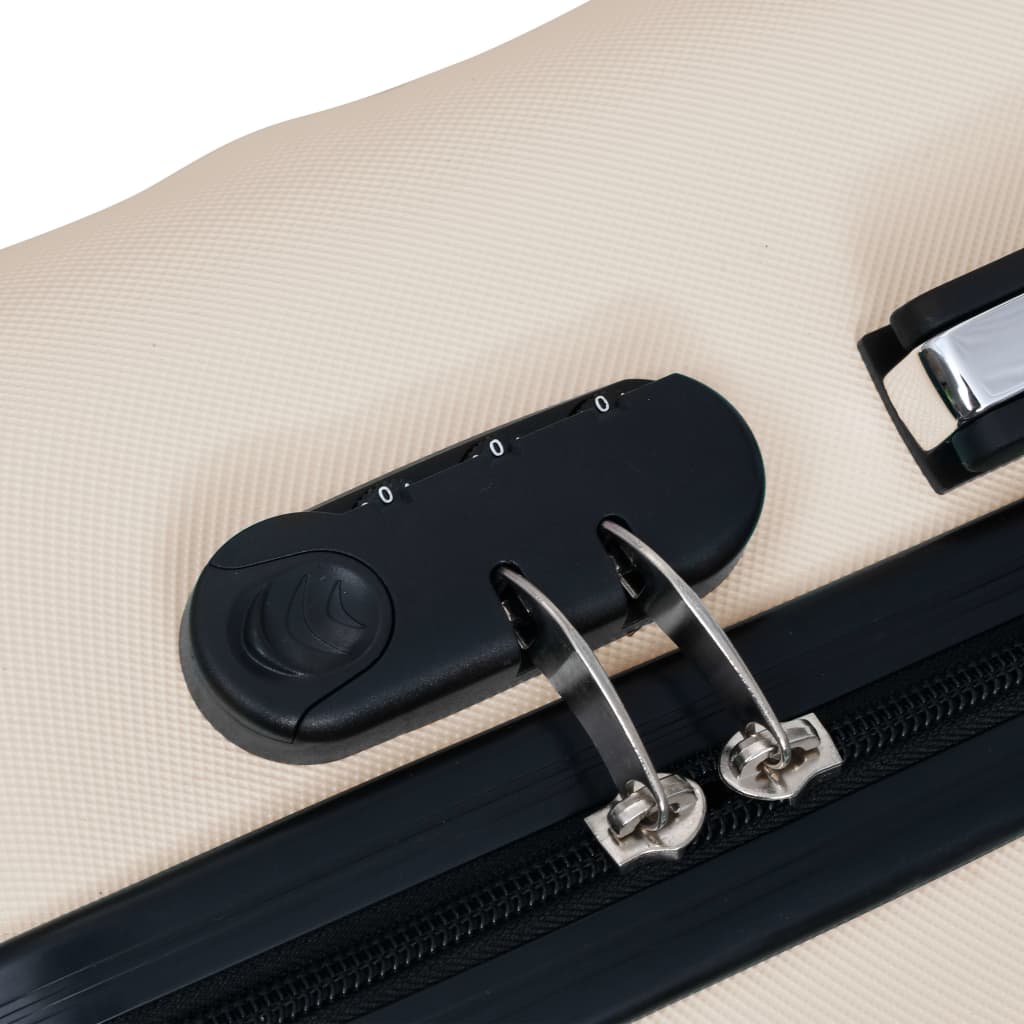 Close-up of security lock on Hardcase Trolley Set, highlighting durable ABS material and zip closure features.