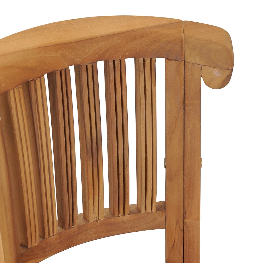 Close-up of a solid teak wood bar chair showcasing its slatted backrest and smooth finish, ideal for outdoor and indoor use.