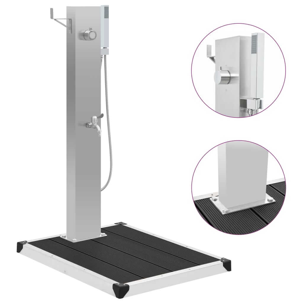 Outdoor Shower with Tray WPC Stainless Steel - Durable shower faucet with handheld head and sleek design for outdoor spaces.