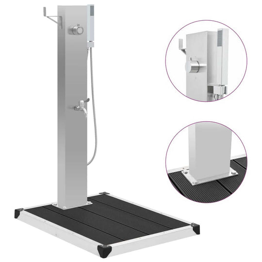 Outdoor Shower with Tray WPC Stainless Steel - Durable shower faucet with handheld head and sleek design for outdoor spaces.