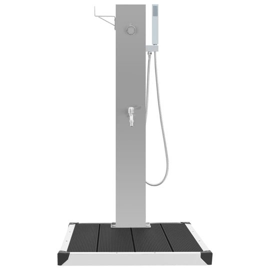 Outdoor Shower with Tray WPC Stainless Steel featuring a stylish design and durable stainless steel faucet.