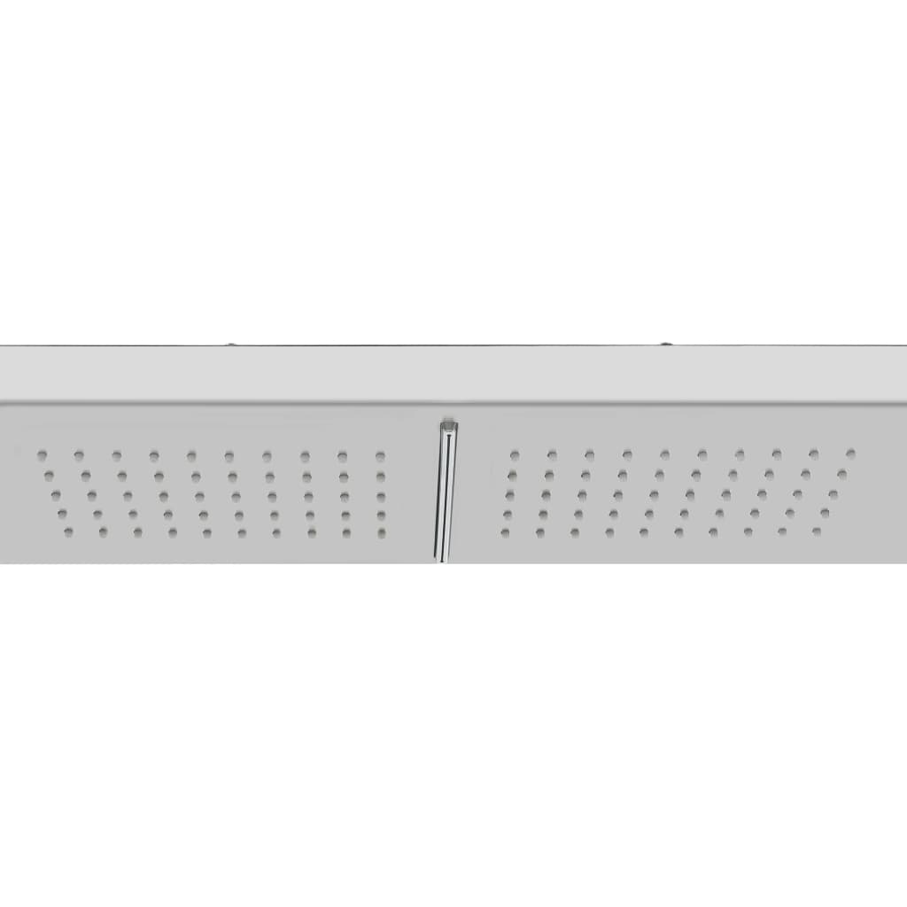 Outdoor Shower with Tray WPC Stainless Steel shower panel top view with dual showerheads and sleek design.
