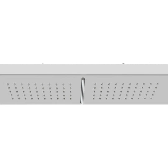 Outdoor Shower with Tray WPC Stainless Steel shower panel top view with dual showerheads and sleek design.