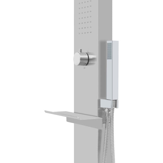Outdoor Shower with Tray WPC Stainless Steel features a sleek design with stainless steel finish and shower tray.