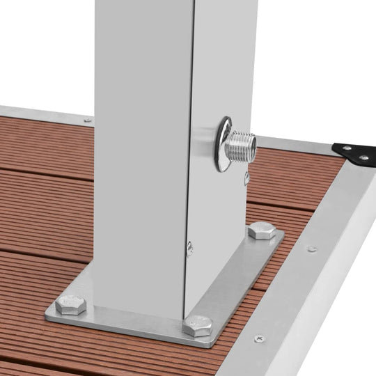 Outdoor Shower with Tray WPC Stainless Steel base detail showing sturdy stainless steel and WPC tray design.
