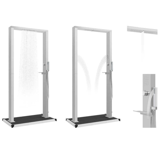 Outdoor Shower with Tray WPC Stainless Steel showcasing a stylish two-person multifunctional shower panel system.