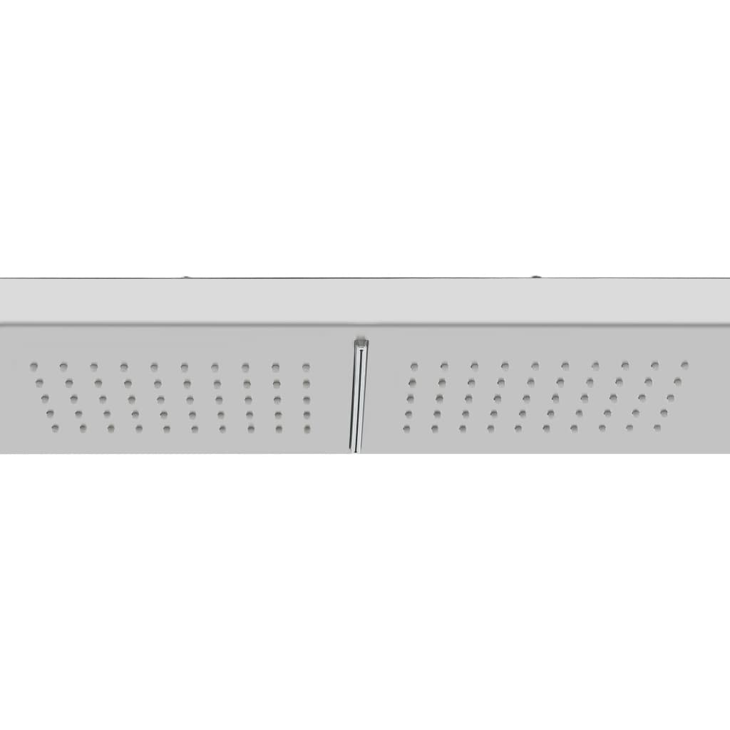 Outdoor Shower with Tray WPC Stainless Steel shower panel featuring modern design and dual showerhead.