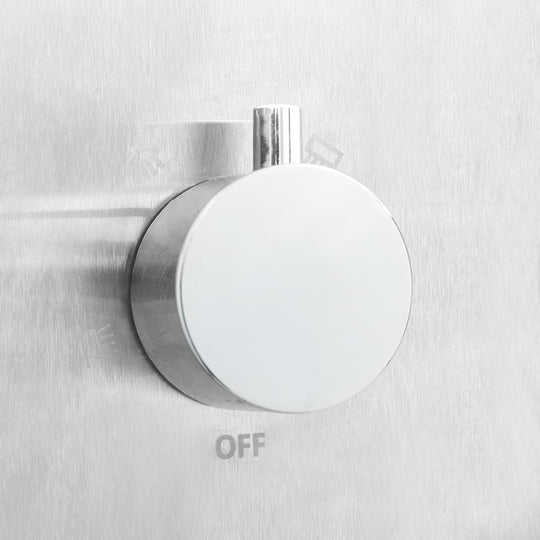 Close-up of control knob for Outdoor Shower with Tray WPC Stainless Steel, featuring a sleek stainless steel finish.