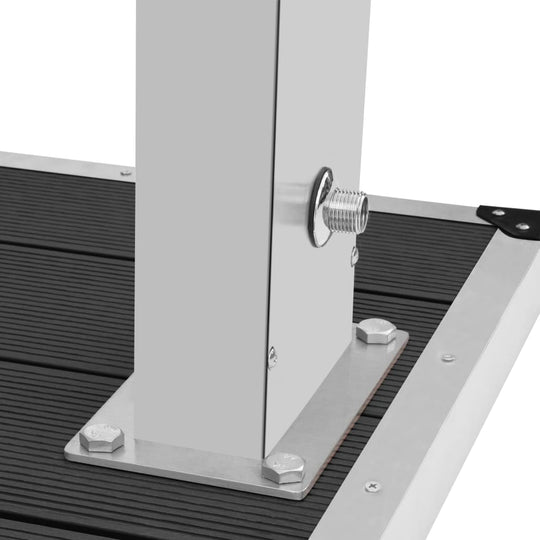 Outdoor Shower with Tray WPC Stainless Steel base and attachment details on shower tray