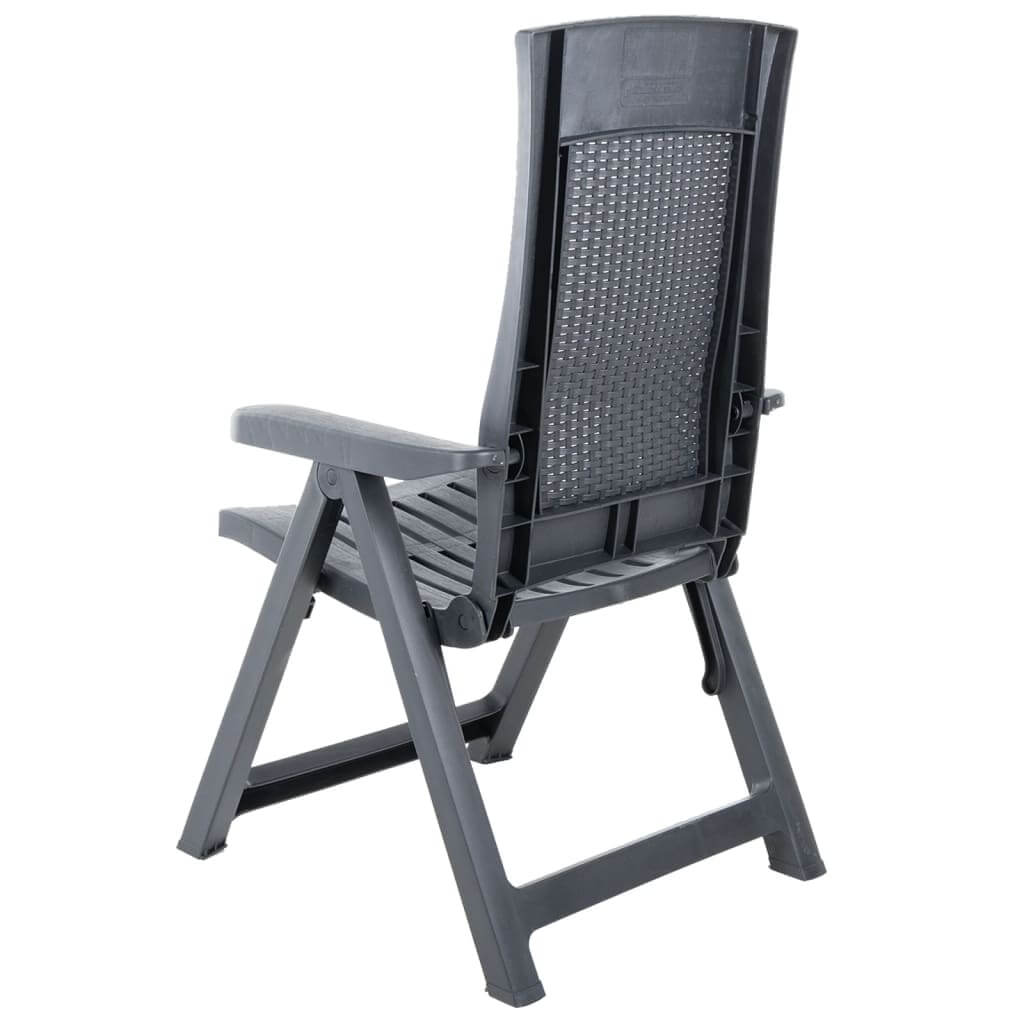 Adjustable garden reclining chair in anthracite plastic, perfect for outdoor lounging and sunbathing. Lightweight and weather resistant.