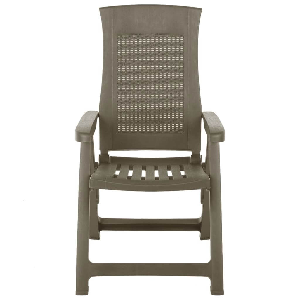 Garden reclining chair in mocca plastic, adjustable backrest for outdoor comfort and relaxation. Ideal for outdoor furniture settings.