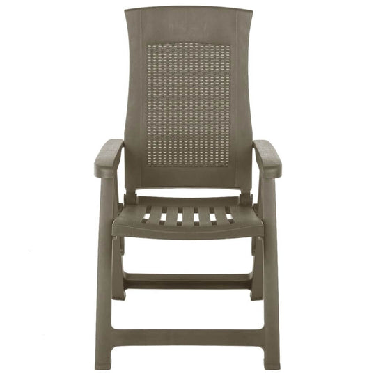 Garden reclining chair in mocca plastic, adjustable backrest for outdoor comfort and relaxation. Ideal for outdoor furniture settings.