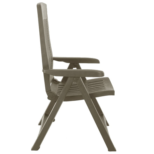 Side view of a weather-resistant plastic garden reclining chair in mocca color, perfect for outdoor lounging and relaxation.