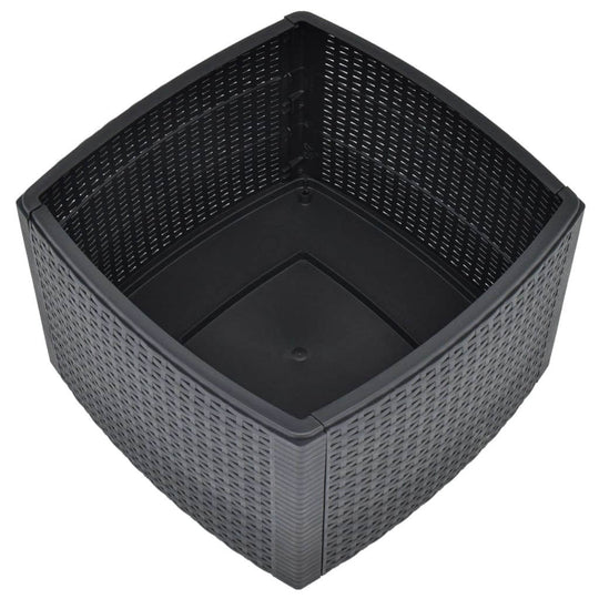 Stylish anthracite square storage container with a modern rattan design for outdoor furniture.