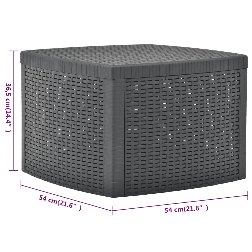 Multifunctional anthracite side table 54x54x36.5 cm, weather-resistant plastic with rattan look for outdoor furniture.