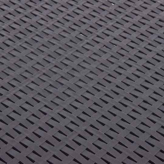 Close-up of a modern polypropylene table surface with a flat rattan weave pattern, perfect for outdoor furniture.