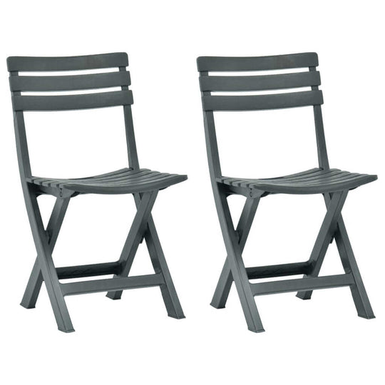 Folding green plastic garden chairs set of 2, weather-resistant outdoor furniture for patio or balcony, compact design.