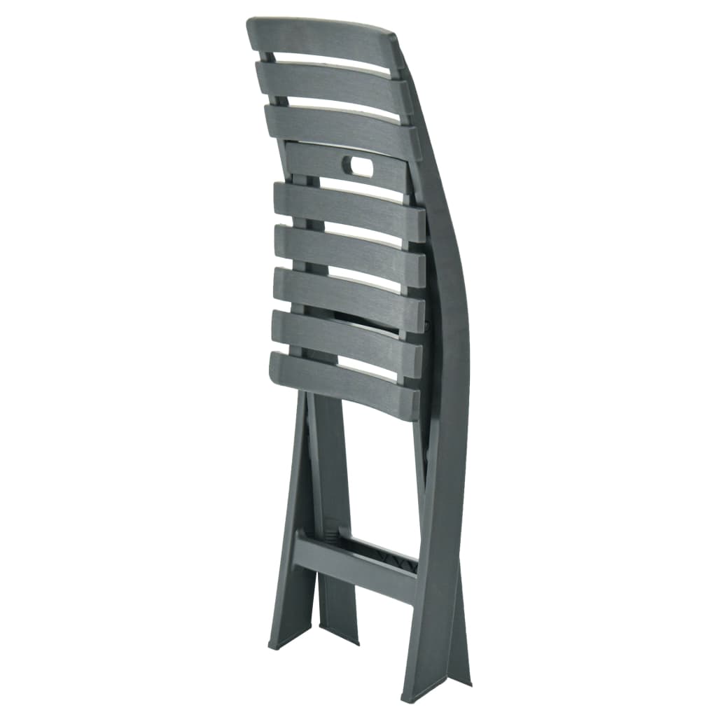 Folding plastic garden chair in green, weather-resistant design ideal for outdoor furniture use.