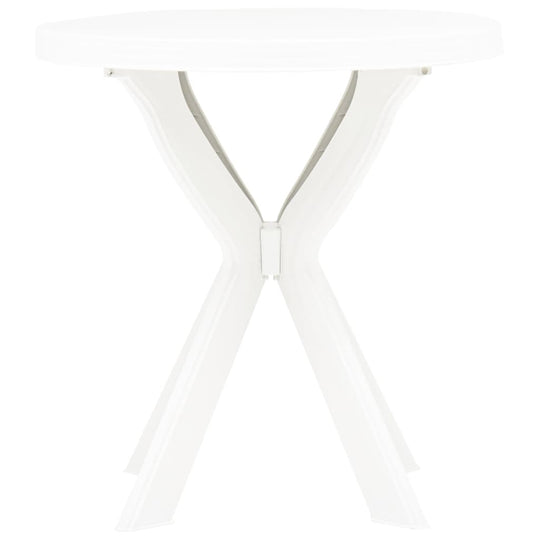 White outdoor bistro table Ø70 cm made of durable plastic, perfect for garden and patio use, featuring a lightweight and maintenance-free design.