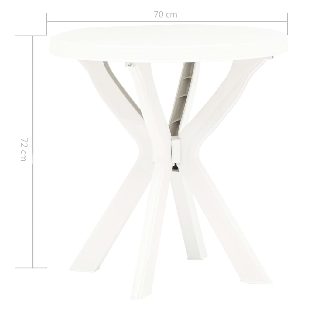 Bistro table in white plastic, Ø70 cm, perfect for outdoor furniture and garden settings, lightweight and stylish design.