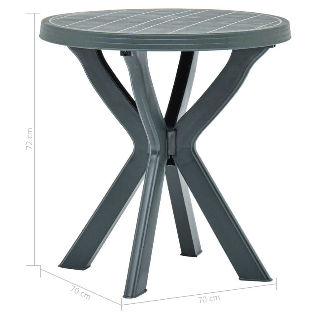 Bistro table green plastic Ø70 cm, outdoor furniture for garden or patio, lightweight and maintenance-free design.