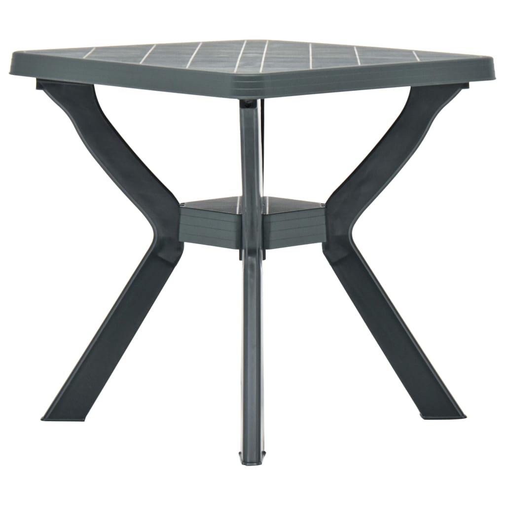 Bistro Table  70x70x72 cm Plastic - Cherryfurnie LLC This garden table is perfect for enjoying a lovely meal or tea with friends, adding charm to your outdoor spaces. Made from durable, weather-resistant, and maintenance-free plastic, it is suitable for daily use. Its lightweight design allows for easy movement and assembly is not required. Colour: Green Material: Plastic Dimensions: 70 x 70 x 72 cm (L x W x H) Weather resistant Includes a storage rack  Furniture -> Outdoor Furniture -> Outdoor Tables #