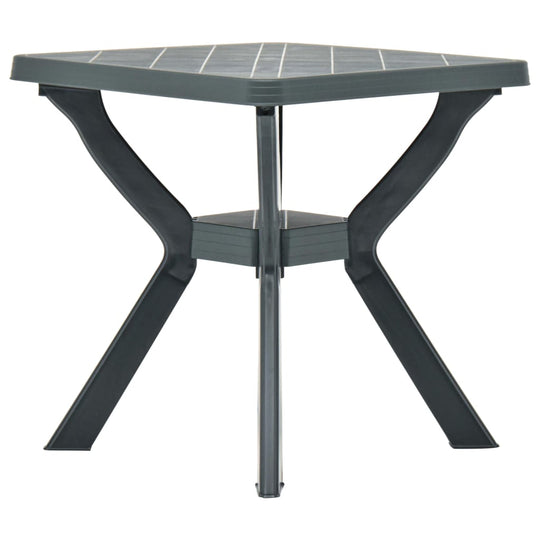 Bistro Table  70x70x72 cm Plastic - Cherryfurnie LLC This garden table is perfect for enjoying a lovely meal or tea with friends, adding charm to your outdoor spaces. Made from durable, weather-resistant, and maintenance-free plastic, it is suitable for daily use. Its lightweight design allows for easy movement and assembly is not required. Colour: Green Material: Plastic Dimensions: 70 x 70 x 72 cm (L x W x H) Weather resistant Includes a storage rack  Furniture -> Outdoor Furniture -> Outdoor Tables #