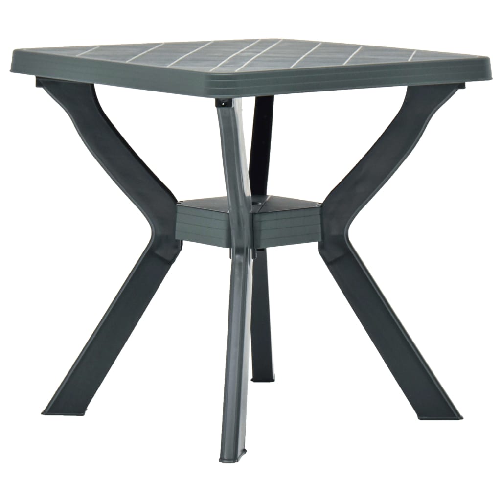 Bistro Table  70x70x72 cm Plastic - Cherryfurnie LLC This garden table is perfect for enjoying a lovely meal or tea with friends, adding charm to your outdoor spaces. Made from durable, weather-resistant, and maintenance-free plastic, it is suitable for daily use. Its lightweight design allows for easy movement and assembly is not required. Colour: Green Material: Plastic Dimensions: 70 x 70 x 72 cm (L x W x H) Weather resistant Includes a storage rack  Furniture -> Outdoor Furniture -> Outdoor Tables #