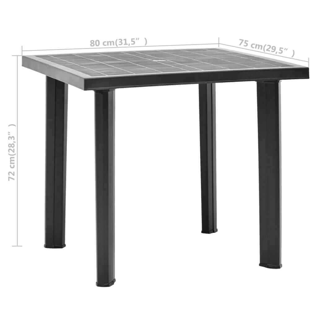 Weather-resistant anthracite garden table 80x75x72 cm, perfect for outdoor dining and easy to clean.