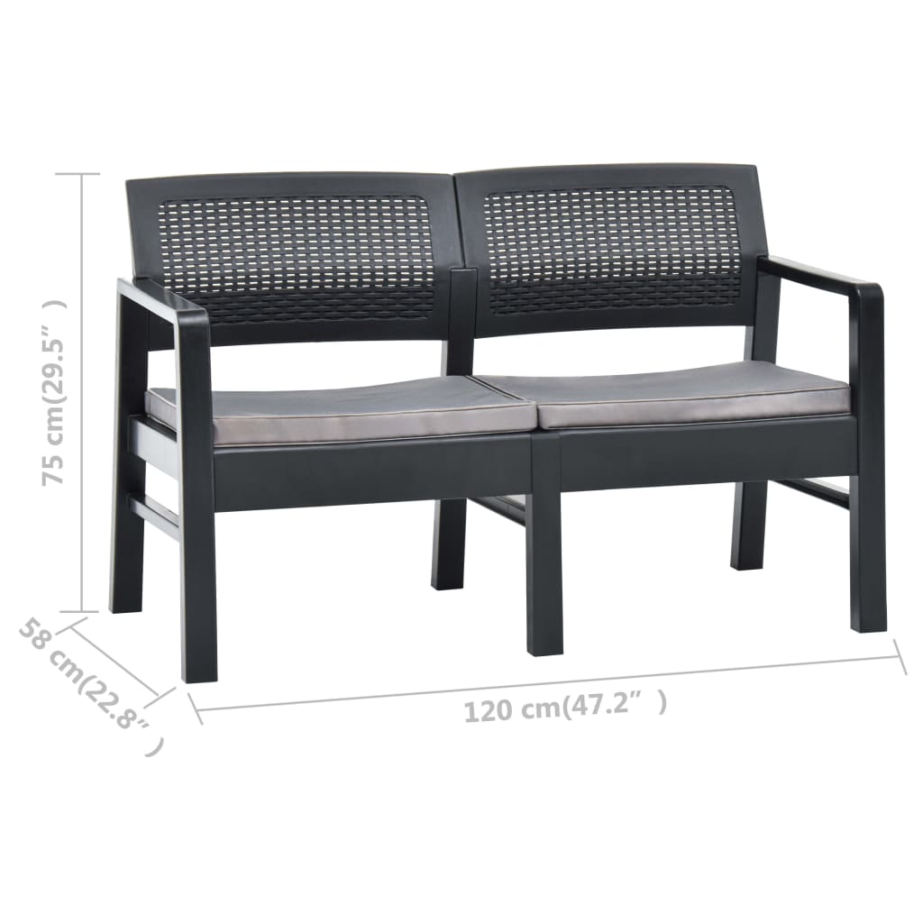 2-Seater Garden Bench with Cushions 120 cm Plastic