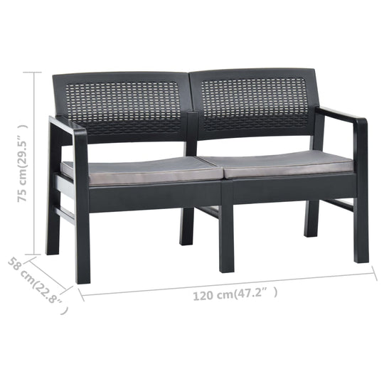 2-Seater Garden Bench with Cushions 120 cm Plastic