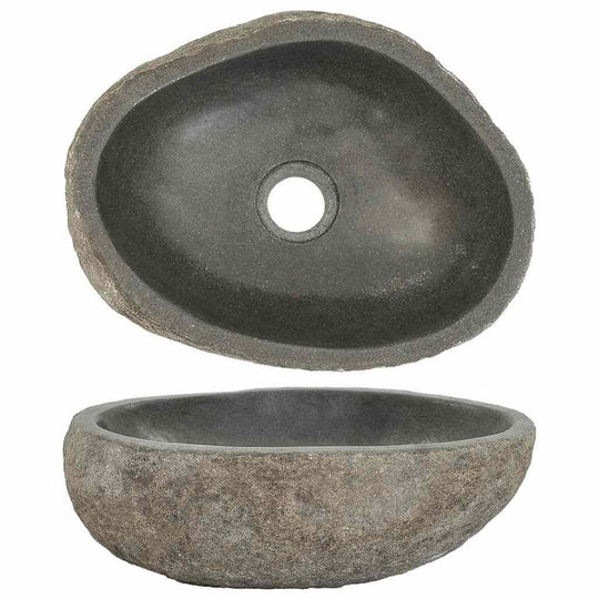 Basin River Stone Oval (29-38)x(24-31) cm, natural stone wash basin with polished interior and drain hole.