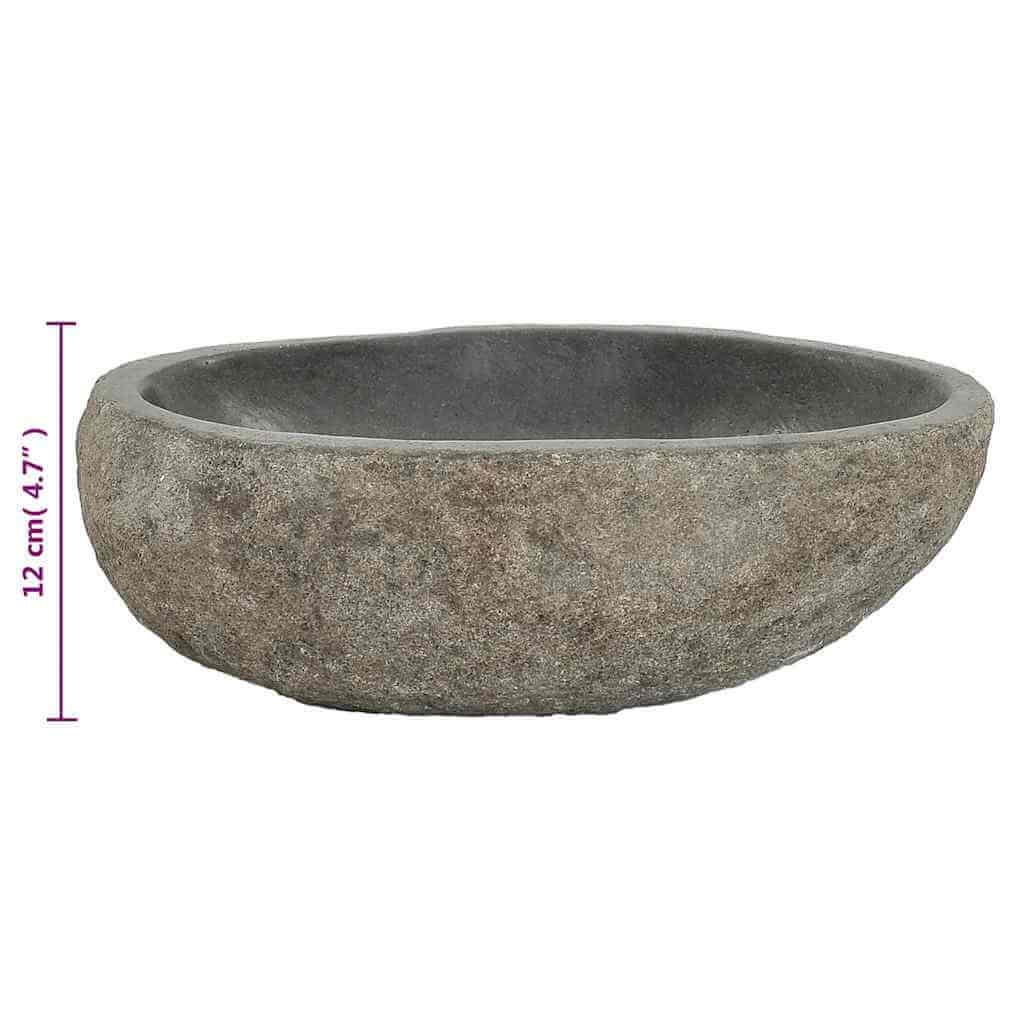 Basin River Stone Oval (29-38)x(24-31) cm natural stone wash basin with smooth interior surface.