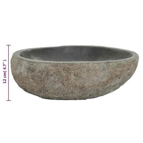 Basin River Stone Oval (29-38)x(24-31) cm natural stone wash basin with smooth interior surface.