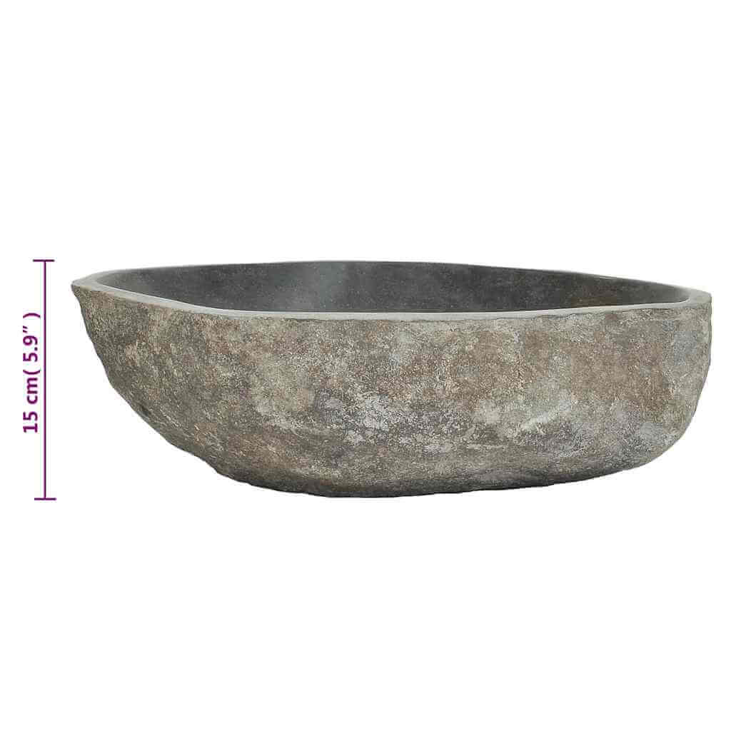 Basin River Stone Oval wash basin made of natural river stone, dimensions 15 cm height, stylish outdoor furniture for any bathroom.