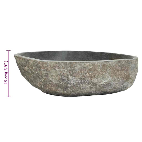 Basin River Stone Oval wash basin made of natural river stone, dimensions 15 cm height, stylish outdoor furniture for any bathroom.