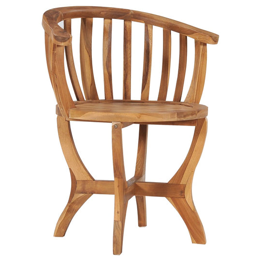 Solid teak wood bistro chair with curved backrest and elegant design, ideal for outdoor dining and garden use.